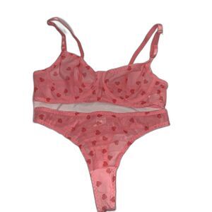 Pink and Red Heart Bra and Thing Set NWOT Medium
